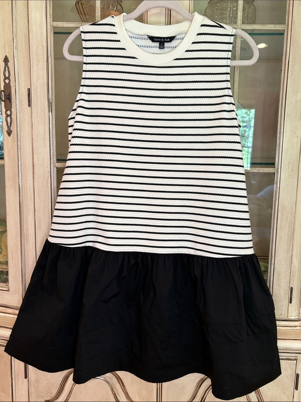 NWOT Strut & Bolt Black and White Striped Drop-Waist Dress